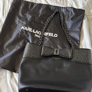 Karl Lagerfeld Black Tote with Silver Studded Bow